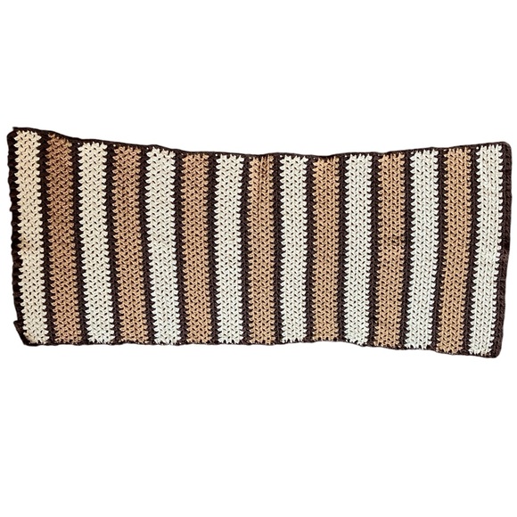 Vintage Handmade Crochet Couch Throw Brown Tan Cream - Picture 1 of 5